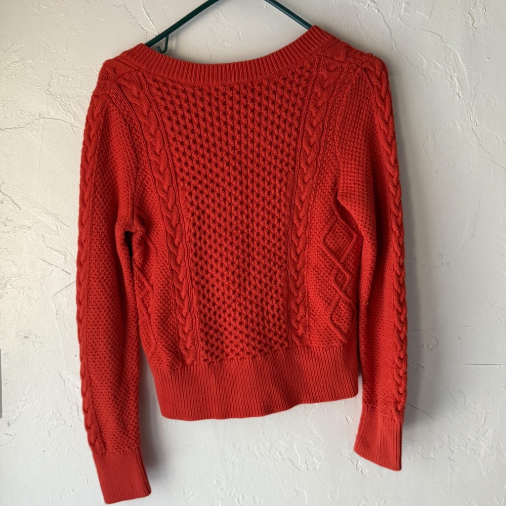 Banana Republic Sweater Womens XS Red Cable Knit Pullover V Neck Cotton Preppy - Picture 8 of 9